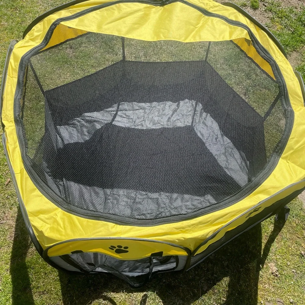Yellow and Black Collapsable Puppy Playpen